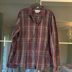 CK burgundy plaid button down